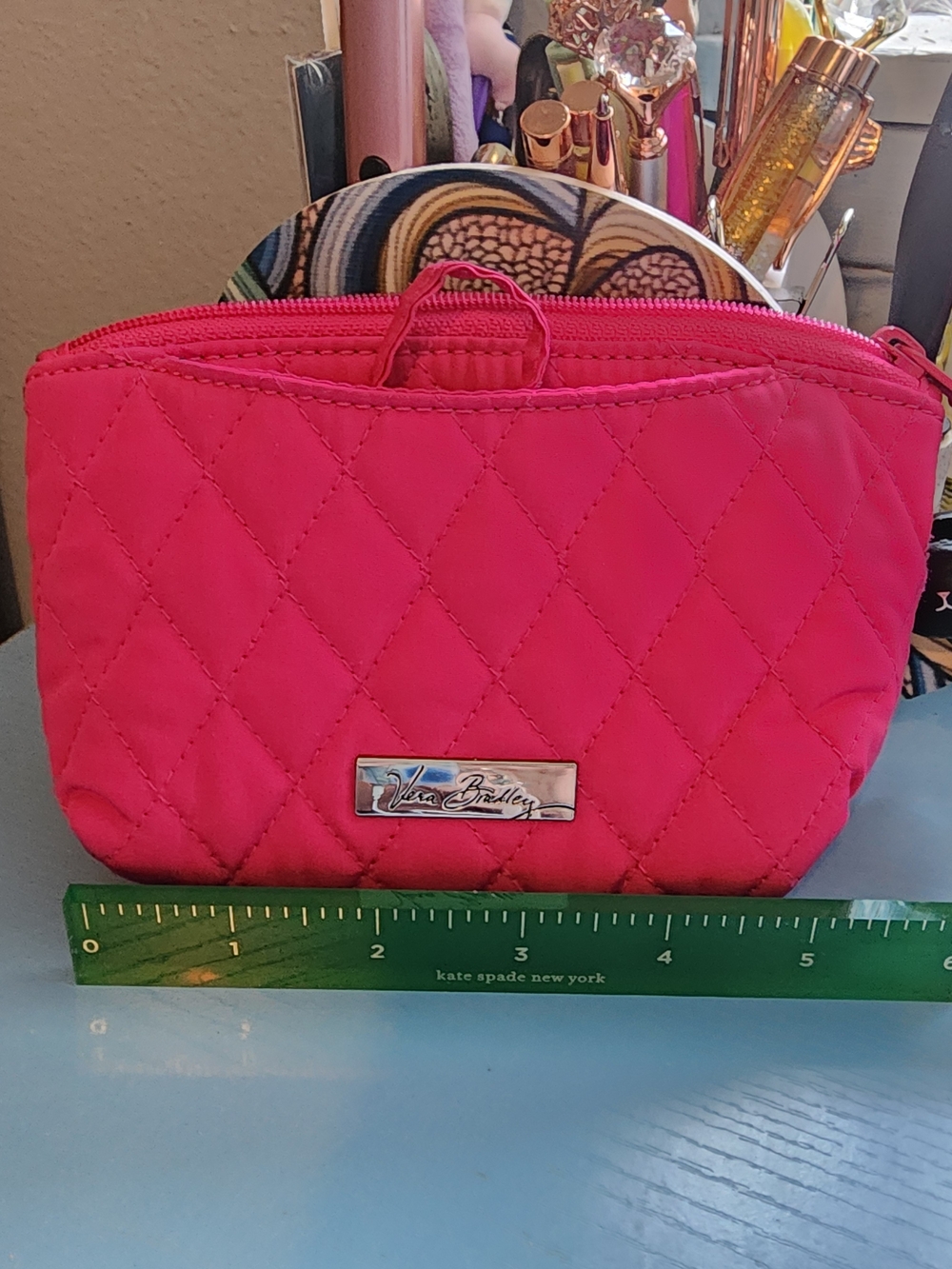 Vera Bradley Quilted Pink Cosmetic Pouch 6.5x5
